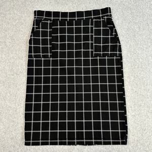 89th + Madison Pencil Skirt WMNS Size M Black White Windowpane Dark Academia